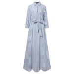 cambioprcaribe Dress Light Blue / L My Destiny Striped Maxi Shirt Dress