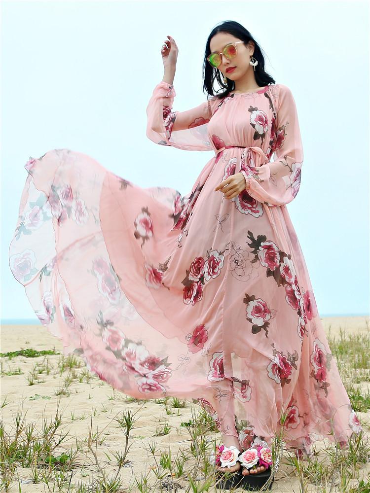 pink floral chiffon dress