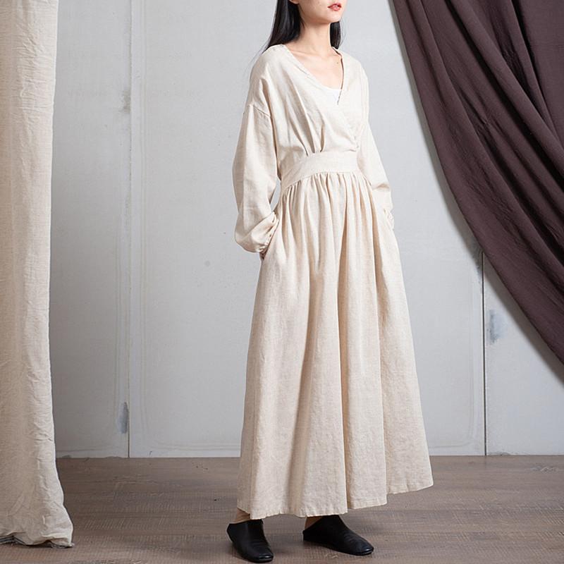 Empire Waist Cotton Linen Casual Dress  | Zen