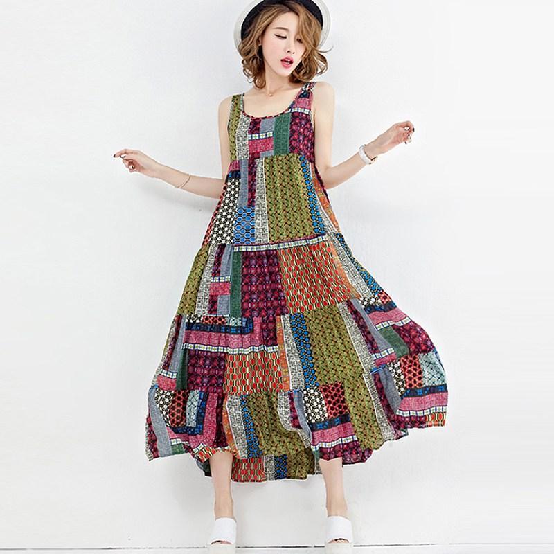 Multicolor Patchwork Hippie Dress