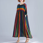 Retro Rainbow Striped Loose Dress