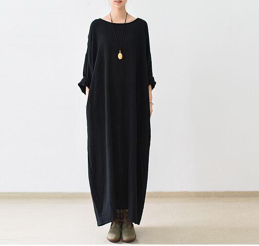 Black Linen Dress with Pockets | Buddhatrends