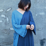 cambioprcaribe Dress Peace Blue Patchwork Ramie Dress | Zen