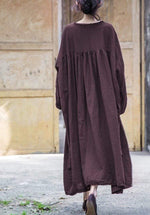 Pleated Linen Dress with Lantern Sleeves | Lotus