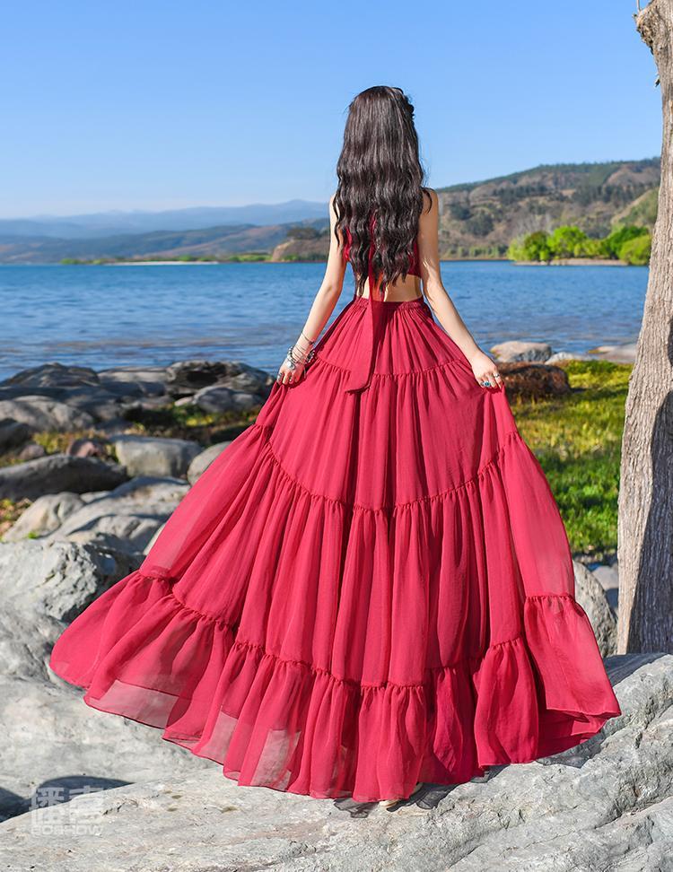 bohemian dress red