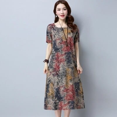 Abstract Flowers Short Sleeve Dress