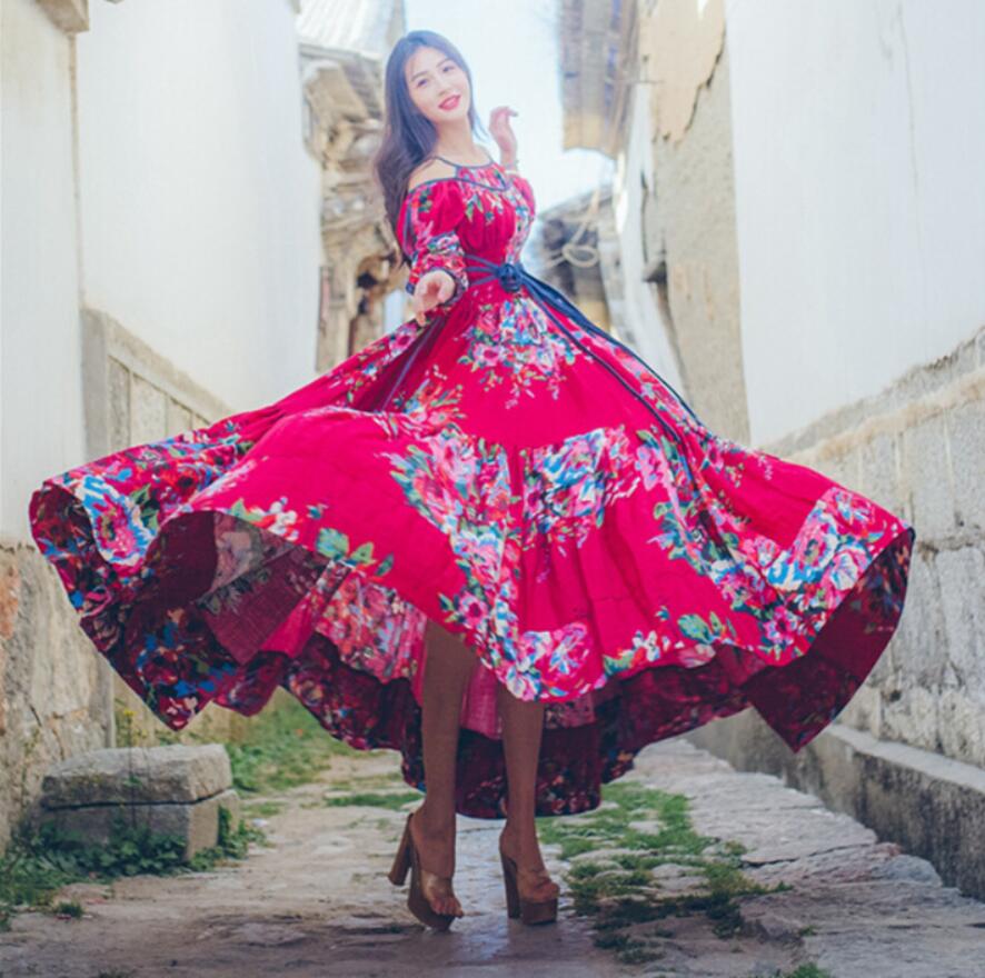 cambioprcaribe Dress Red / S Fit and Flare Red Floral Gypsy Dress | Mandala
