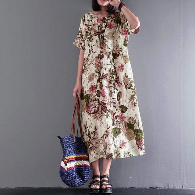 Casual Floral Plus Size Midi Dress