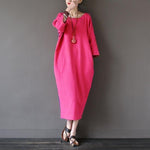 cambioprcaribe Dress rose / XL O-Neck Midi Cotton Linen Dress | Lotus