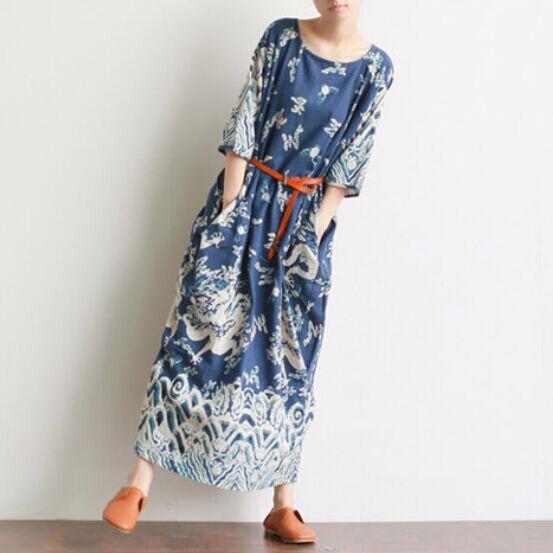 cambioprcaribe Dress Royal Dragons Linen Dress