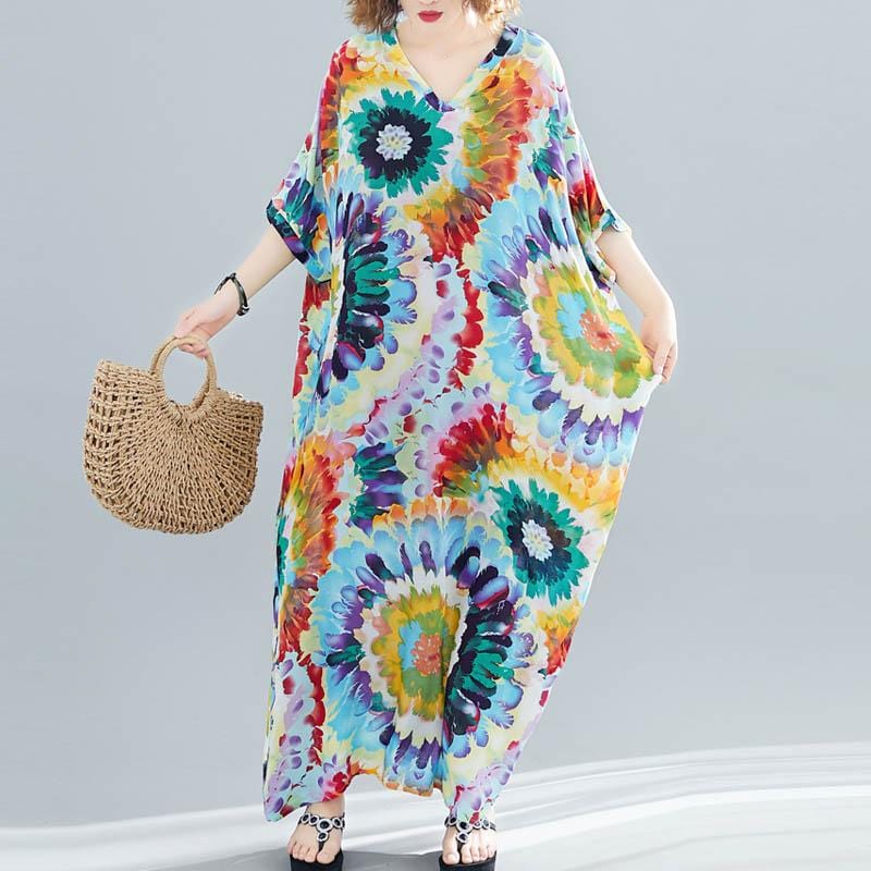cambioprcaribe Dress Tie-Dye Print Plus Size Hippie Dress