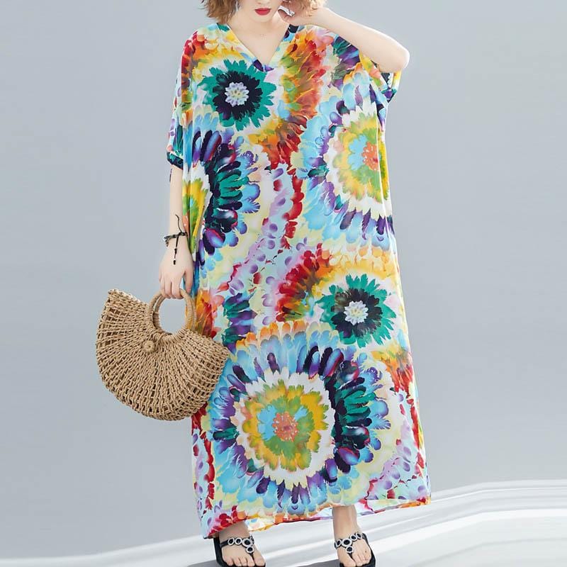 cambioprcaribe Dress Tie-Dye Print Plus Size Hippie Dress