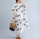 Loose Swans Print Midi Dress