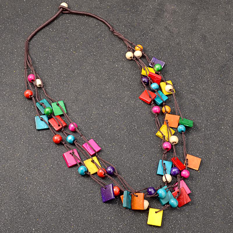 cambioprcaribe Geometric Colourful Wooden Statement Necklace