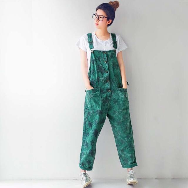 Coconut Tree Print 90's Overalls - Green / One Size - cambioprcaribe