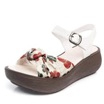 cambioprcaribe Handmade Retro Floral Platform Leather Sandals