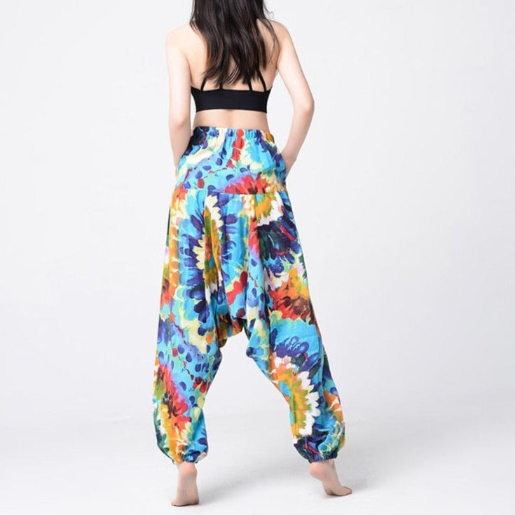 cambioprcaribe Harem Pants Blue Tie Dye Print Hippie Harem Pants