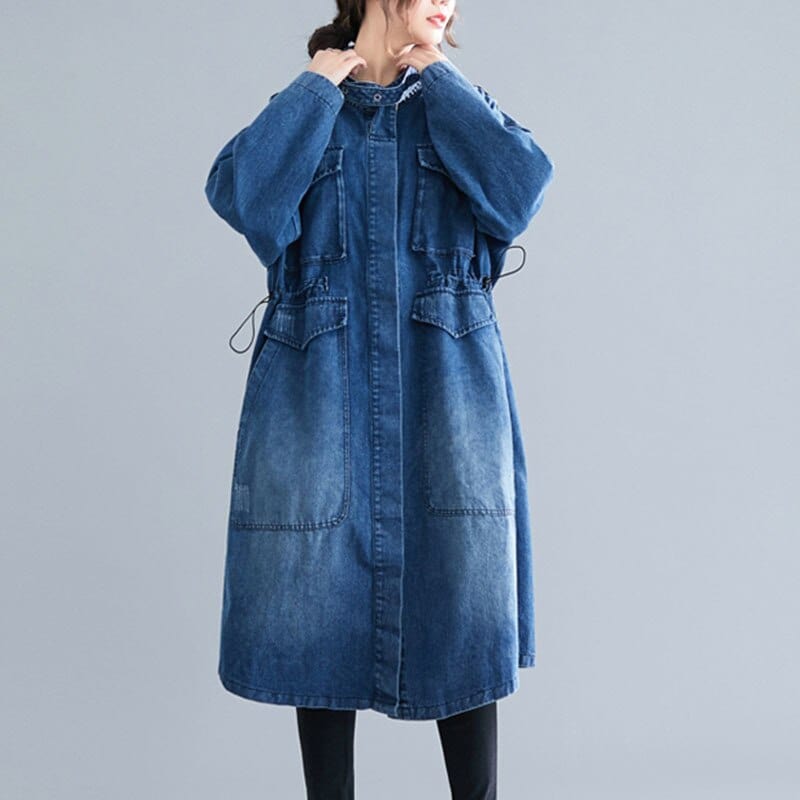 cambioprcaribe Jackets Blue / One Size Vintage Knee Length Denim Coat