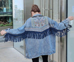 cambioprcaribe Jackets Floral Embroidered Fringed Denim Jacket