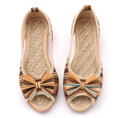 Rainbow Striped Peep Toe Linen Shoes