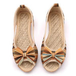 Rainbow Striped Peep Toe Linen Shoes