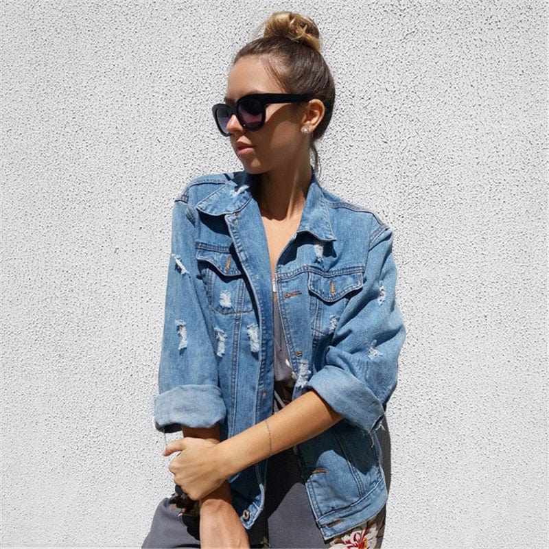 cambioprcaribe Light Blue / M Basic Distressed Denim Jacket