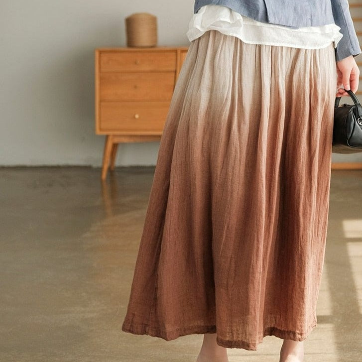 cambioprcaribe Linen Skirts Tie-Dye Gradient Linen Skirt