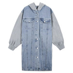 cambioprcaribe Long Hooded Denim Jacket With Sweater Sleeves