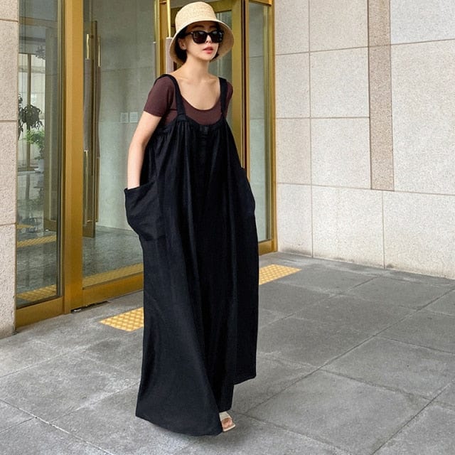 cambioprcaribe M / Black Vintage Cotton Linen Overall