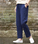 cambioprcaribe navy blue / M Plus Size Linen Pants