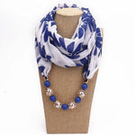 Aloha White and Blue Beaded Scarf Necklace