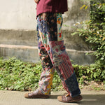 cambioprcaribe One Size / Multicolor Floral Patchwork Linen Hippie Pants