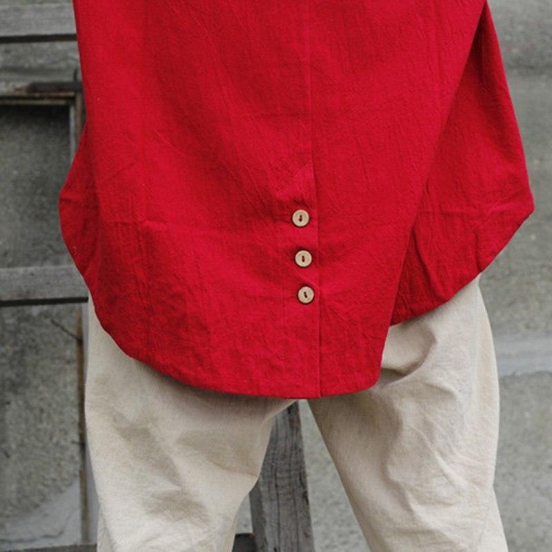 Vibrant Red Irregular Button-Up Shirt  | Zen
