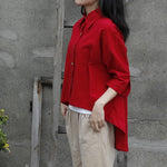 Vibrant Red Irregular Button-Up Shirt  | Zen