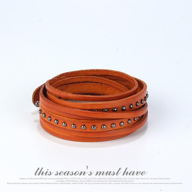 cambioprcaribe Orange Multi Layered Leather Bracelet