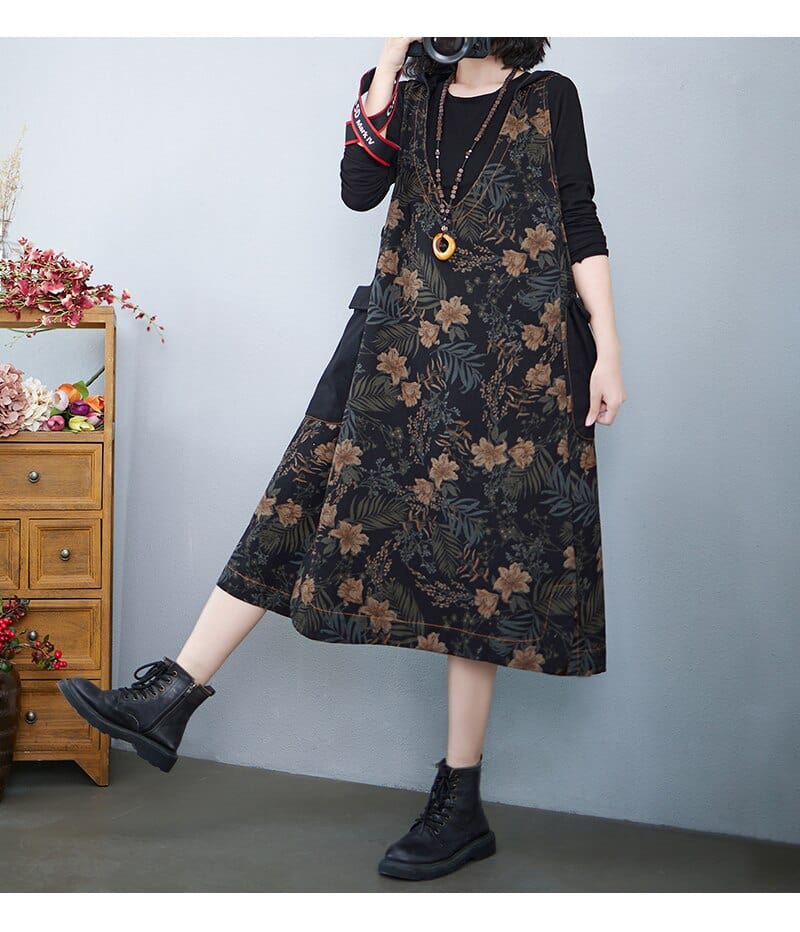 cambioprcaribe overall dress Black / One Size / China Hooded Floral Overall Dress