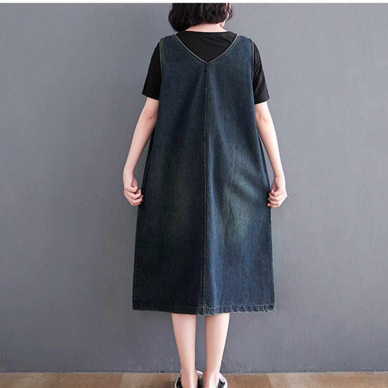 Denim Patchwork Midi Overall Dress – Buddhatrends