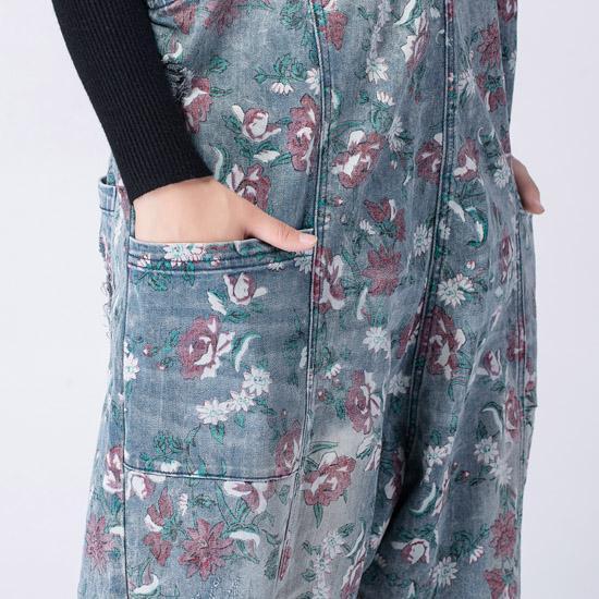 cambioprcaribe Oversized Denim Floral Print Overall