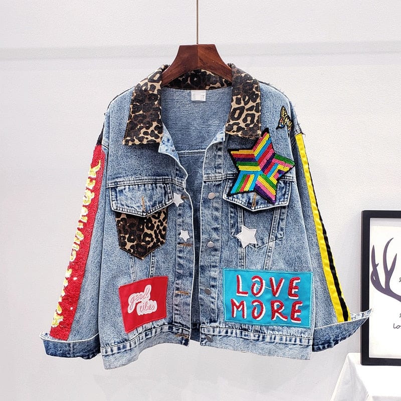 cambioprcaribe Queen Patchwork Embroidered Denim Jacket