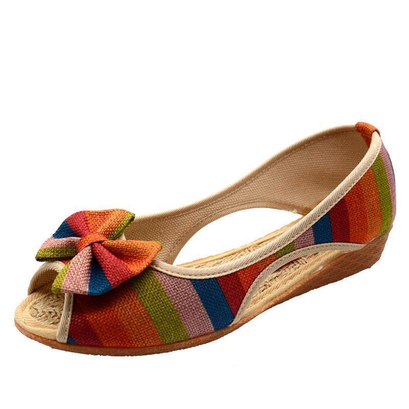 cambioprcaribe Rainbow Striped Peep Toe Linen Shoes