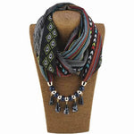 cambioprcaribe Scarf Green Tribal Beaded Scarf Necklace
