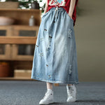 cambioprcaribe Skirts Butterfly Embroidered Vintage Denim Skirt