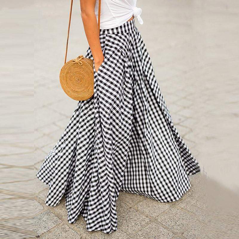 Crystal Elegant Plaid Maxi Skirt