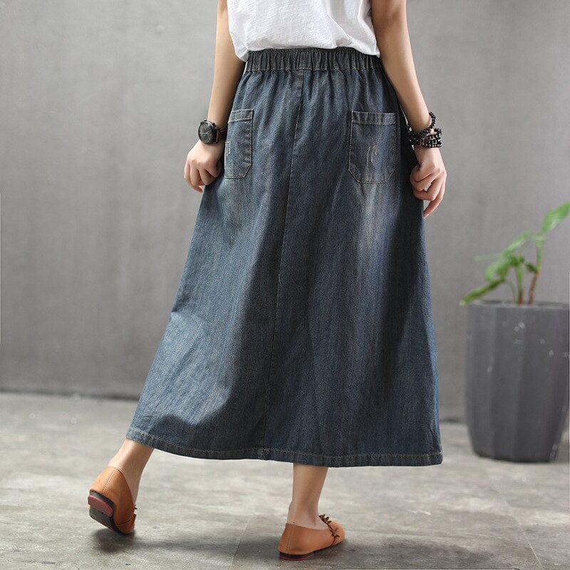 cambioprcaribe Skirts Embroidered Patchwork Kawaii Denim Skirt