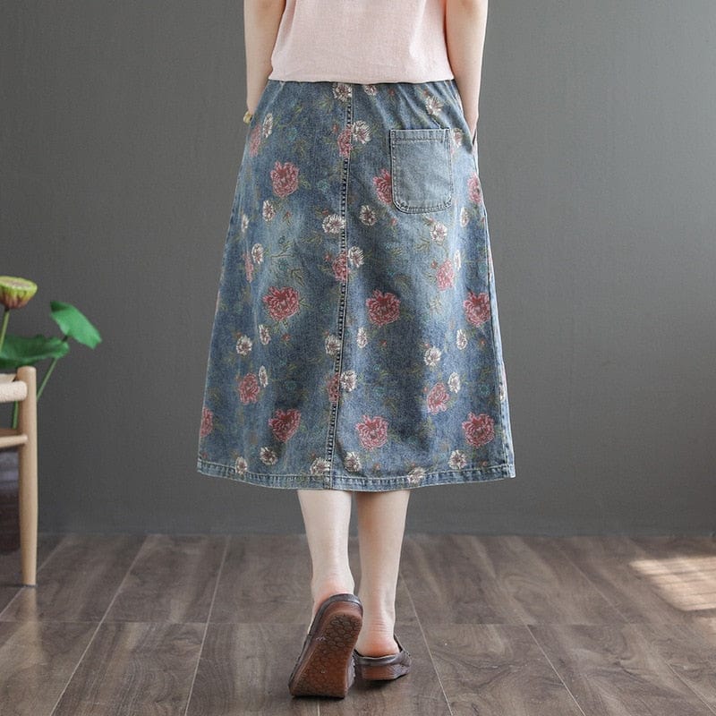 cambioprcaribe Skirts Floral Printed Denim Skirt