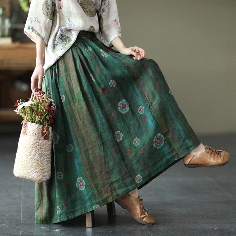 Floral Retro Linen Skirts