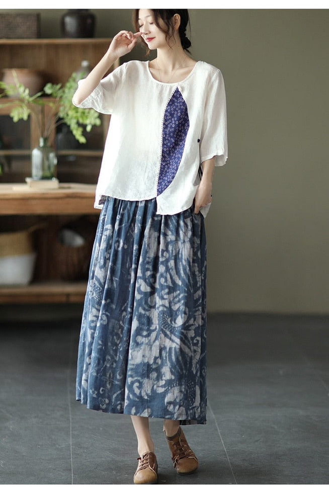 cambioprcaribe Skirts Solid Retro Linen Skirts  | Zen