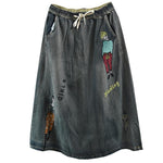 cambioprcaribe Skirts Streetstyle Cartoon Embroidered Denim Skirt