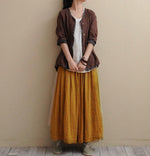 cambioprcaribe Skirts Yellow / S Vintage Cotton Linen Pleated Skirt