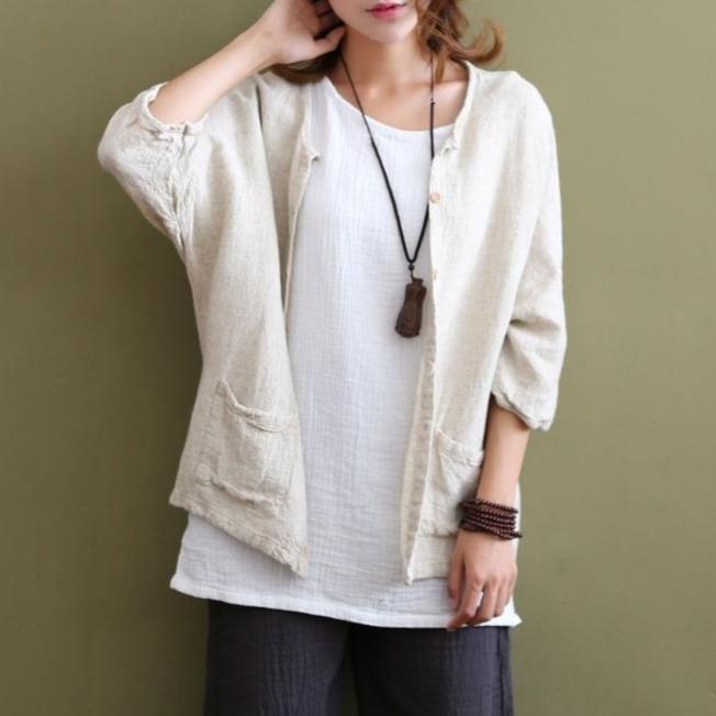 Pure Color Cotton Linen Blouse